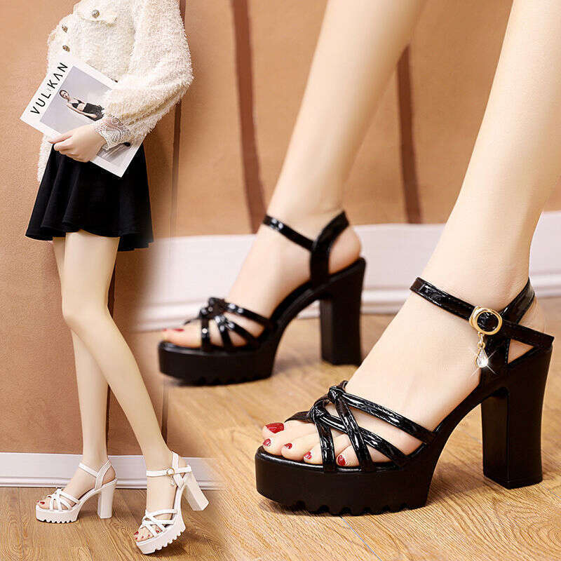 Black Thick Heels Chunky Heel Waterproof Platform New Style For Women Summer Thin Strap Combination Thick Sole Height Increasing Sandals Block High He