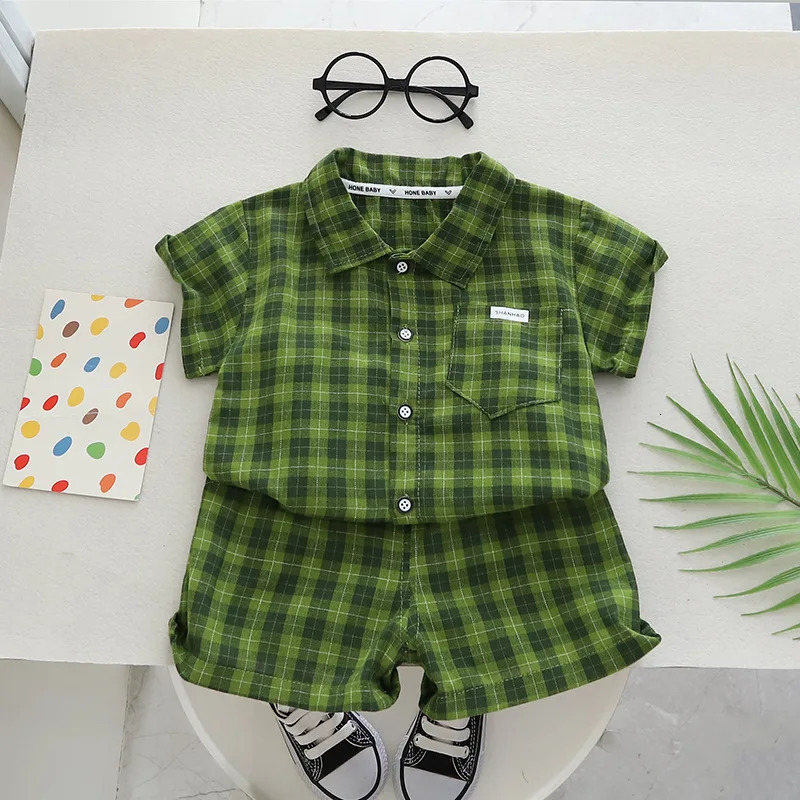 Kids Clothes Baby BoyGirl Plaid TShirt Shorts Set Summer Clothing Fashion Casual Boys Tracksuit Children Set 250528