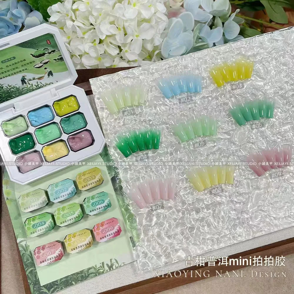 Mini 9-color Chinese style series of pat glue collection eye shadow palette gradient painting nail polish nail glitter 250523