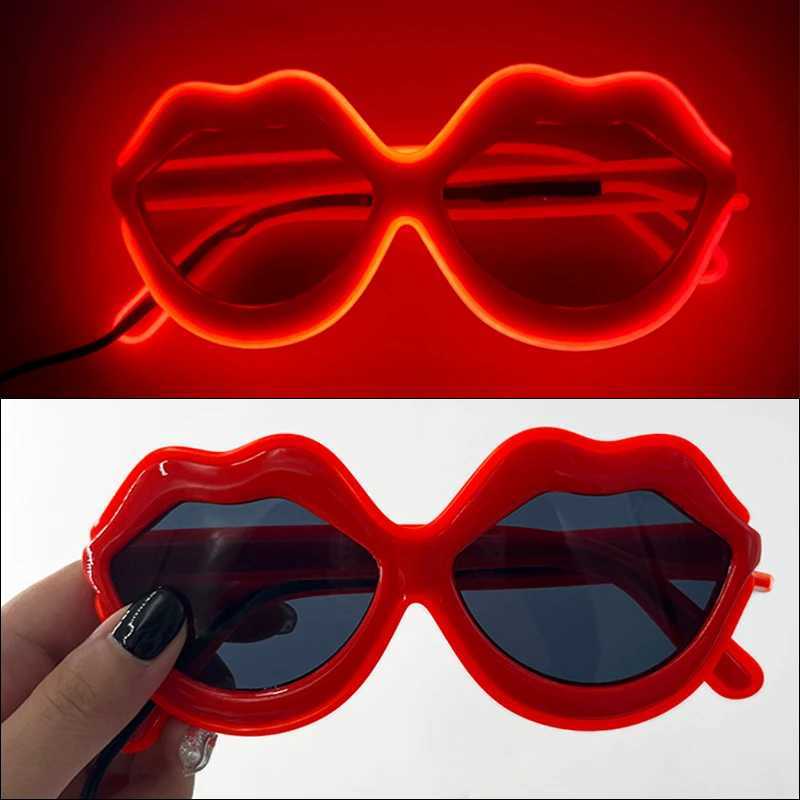 Sexy Red Lips Sunglasses for Women Retro Metal Frame KISS ME Glasses with LED Light Valentine Wedding Party Cosplay Eyewear W250528