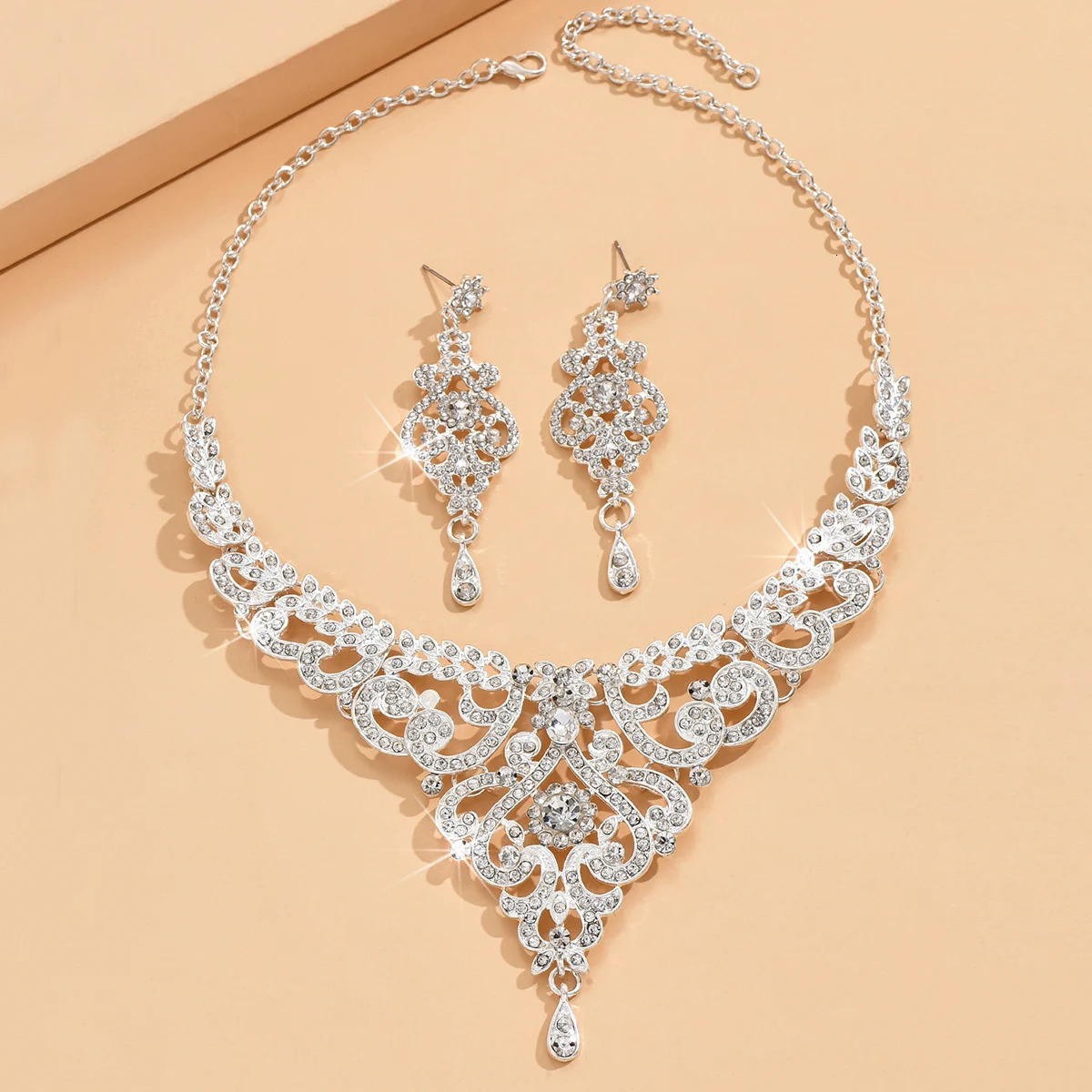 3PC Jewelry Set High end Rhinestone Womens Earrings Necklace Wedding Womens Accessories -6587 250526