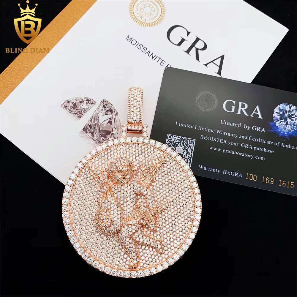 Iced Out Hip Hop Jewelry Necklace Dia VVS Moissanite Custom Angel Pendant Sterling Sier GRA Certificate