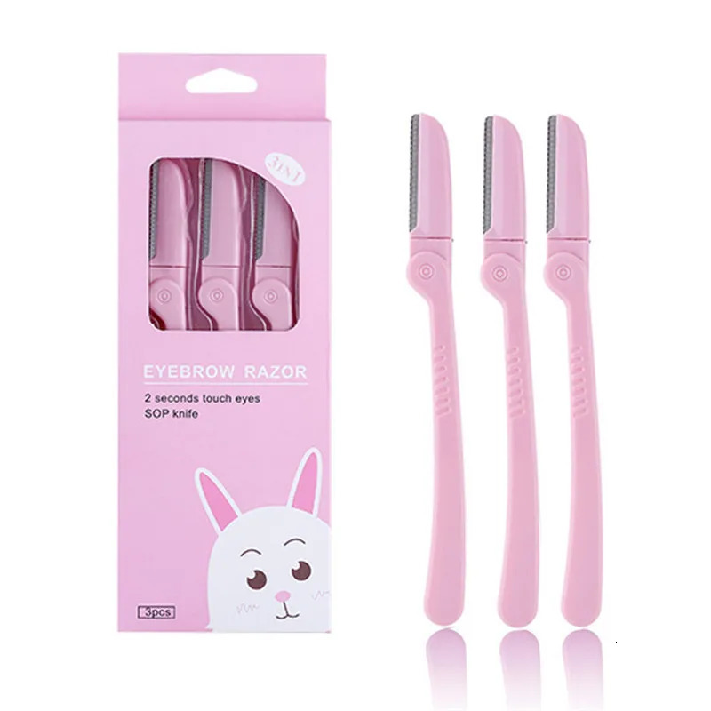 3PcsSet Pink Folding Eyebrow Trimmer Armpit Hair Razor Beauty Face Eye Brow Shaper Shaver Stainless Steel Blades Makeup Tools 250516