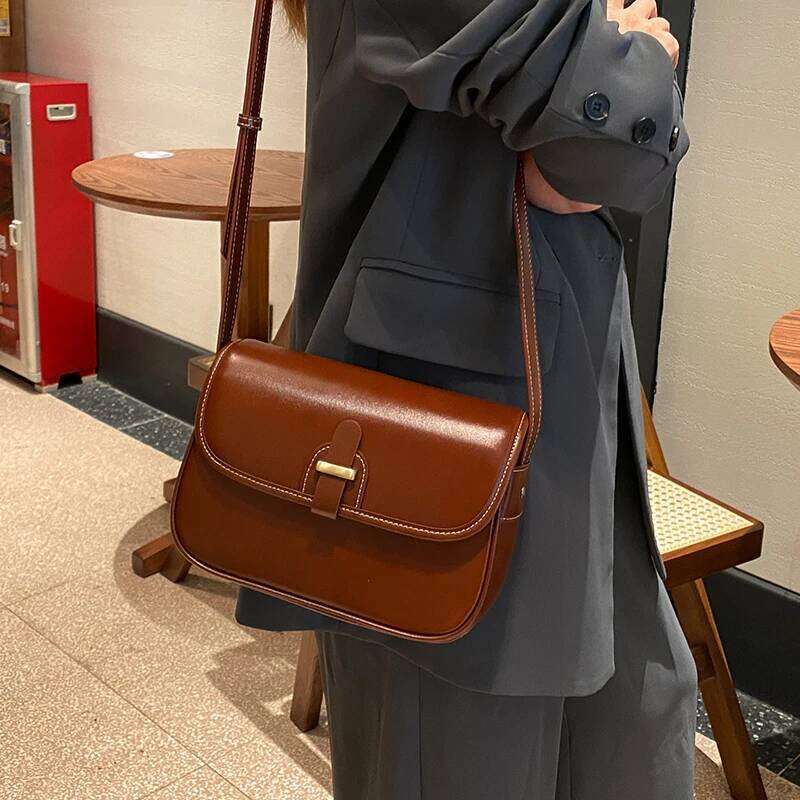 2023 New Women Female Genuine Leather Cross-Body Shoulder Messenger Lady Retro Vegetable Tanned Cowhide Square Tofu Bag