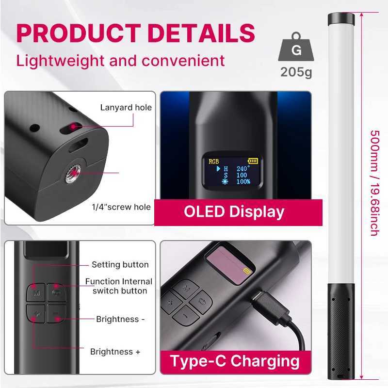 Ulanzi VL119 Handheld RGB Colorful Stick Light 19.68 inch Handheld LED Light Wand CRI 95+ 2500K-9000K Photography Studio Lamp W250528