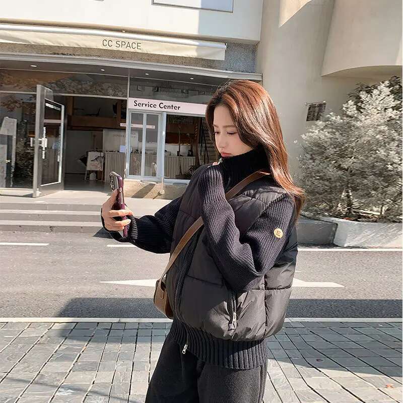 Padded Jacket Women Parkas Spliced Knitted Sleeves Outwear Stand-up Collar Slim Fit Outfits Thickened Coats Female Clothing