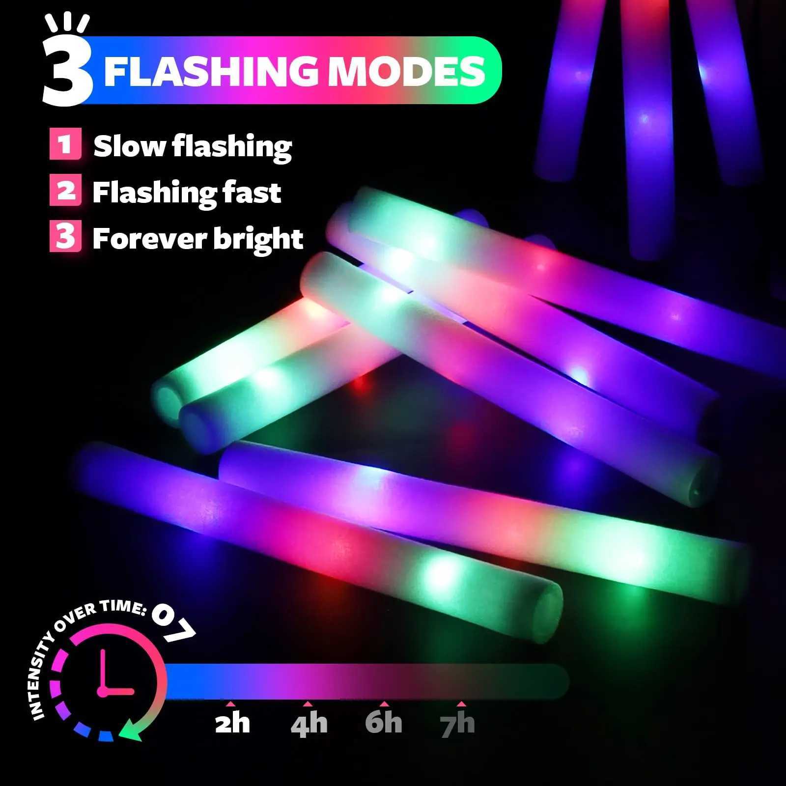 400-30PCS LED Foam Glow Sticks Glow Party Supply with 3 Modes Glow Stick for Wedding for Birthday Concert Halloween Christmas W250528