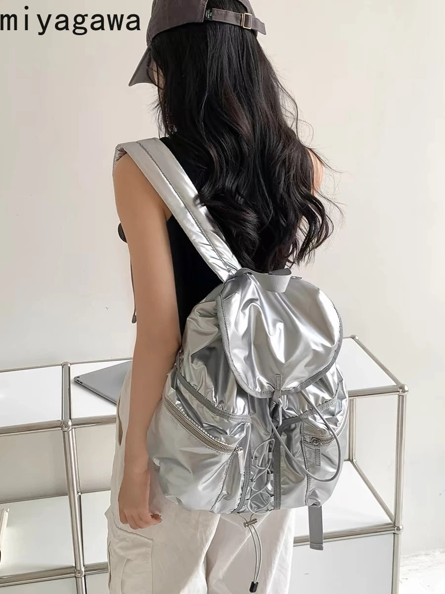 Miyagawa Shoulder Bag for Women Korean Niche Silver College Student Backpack 250527