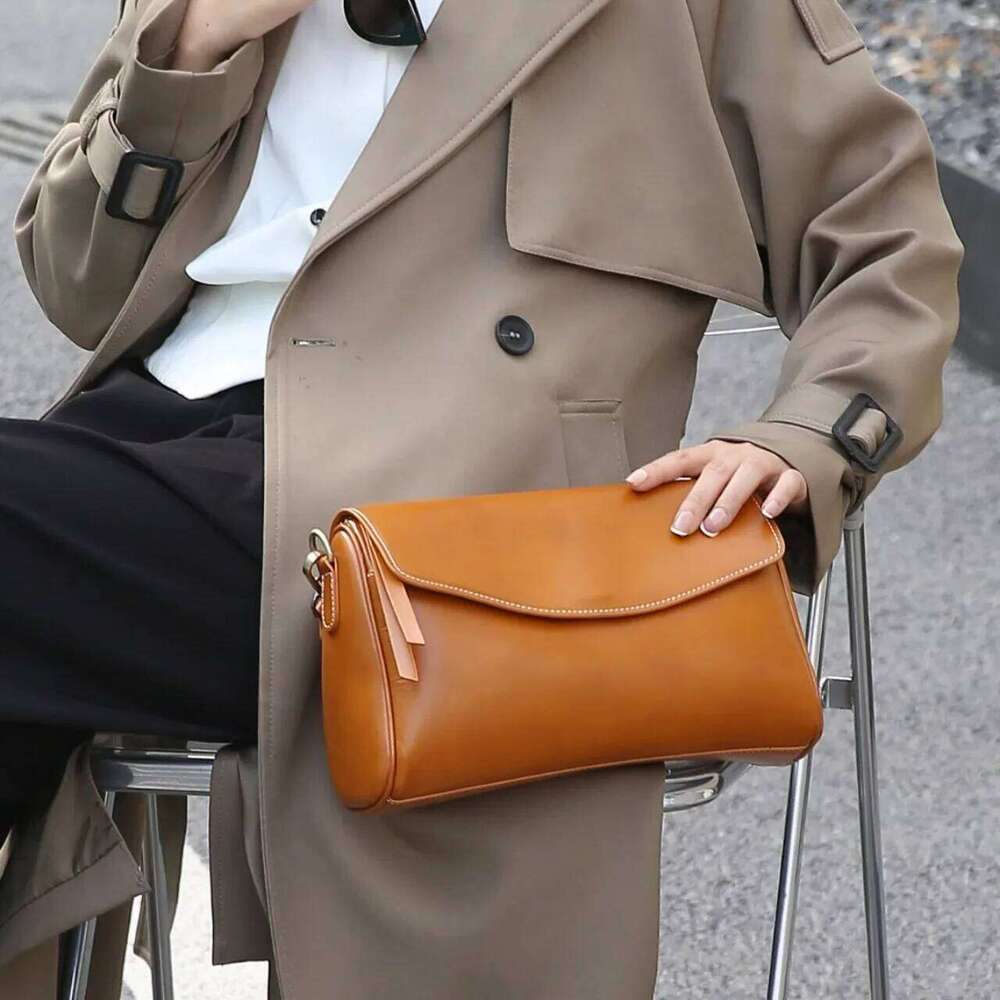 Free Shopping Fashionable Versatile Simple Vintage Cow Leather Women's Single Shoulder Slant Crossbody Practical Horse Saddle Bag