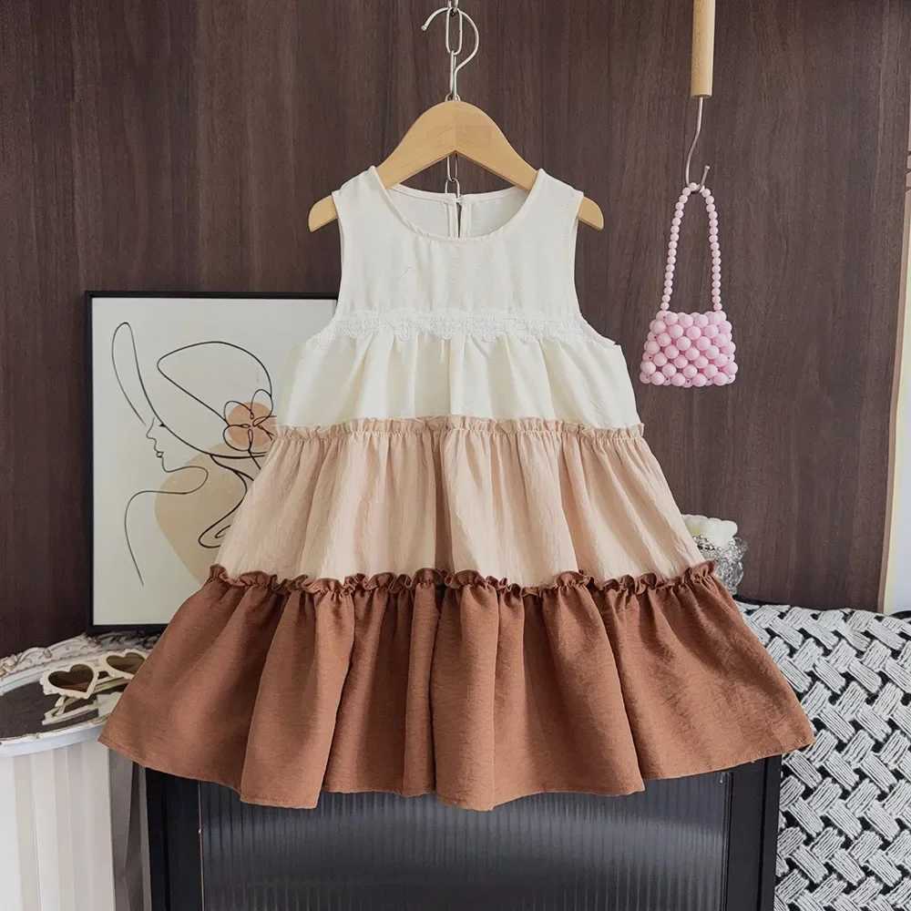 Bear Leader Summer Sleeveless Lace Girls Clothes Korean Color Block Spliced Princess Dress 4-7 Years Plain Casual Kids Outfits X250528