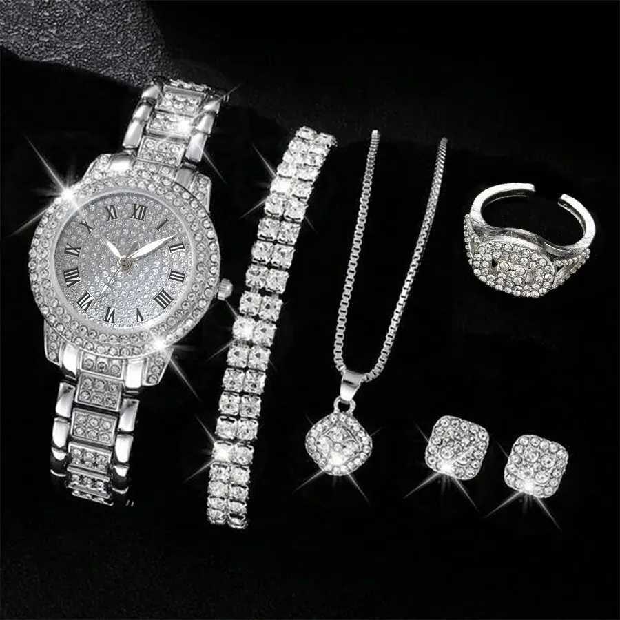 6PCS Women Watch Luxury Elegant Alloy Watch Crystal Wristwatch For Ladies Gift Quartz Watch Alloy Rhinestone Bracelet Watch XJ250527