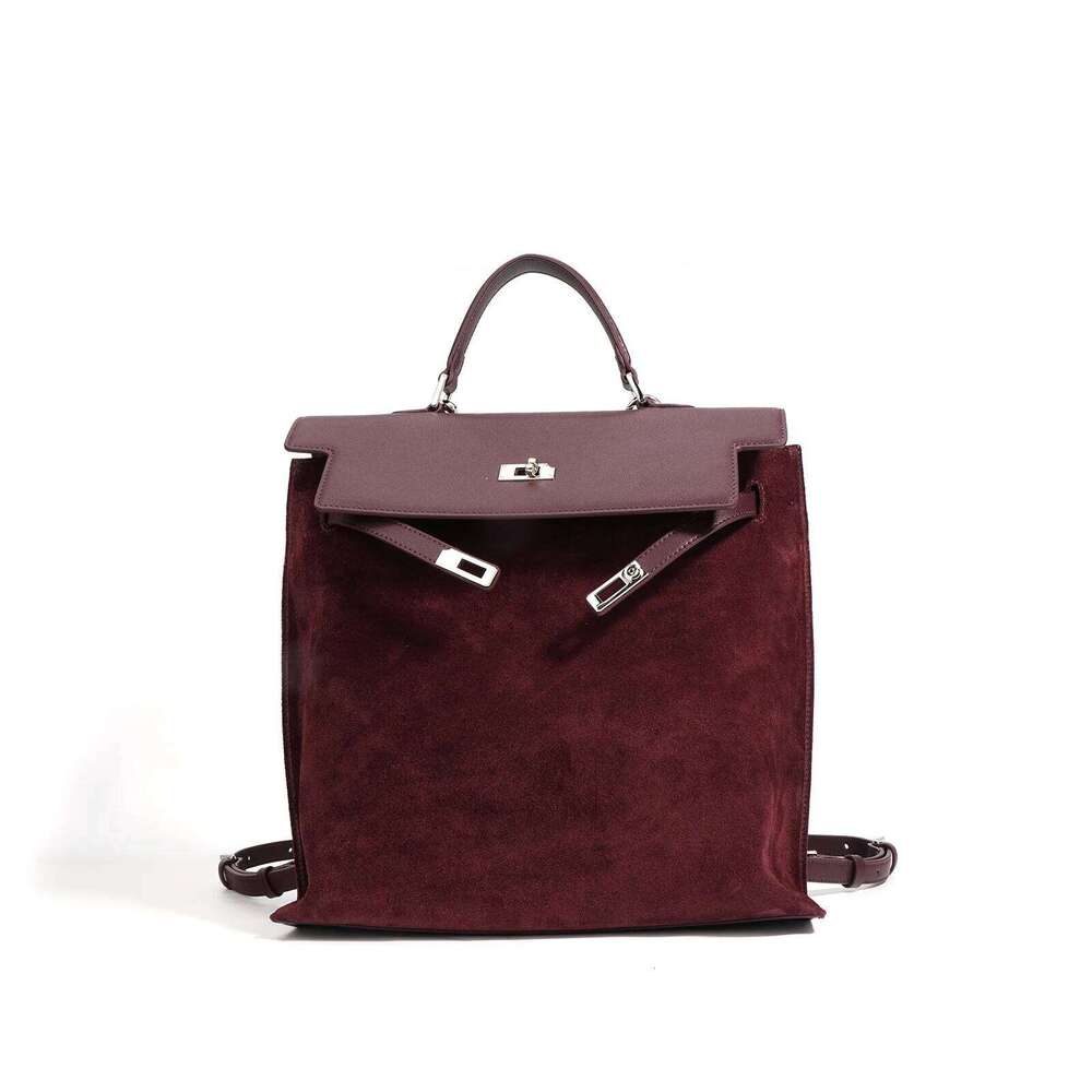 2024 Fall/Winter Korean Women's Large Capacity Fashion Backpack Atmosphere Suede Cowhide Single Shoulder Handheld Messenger Bag