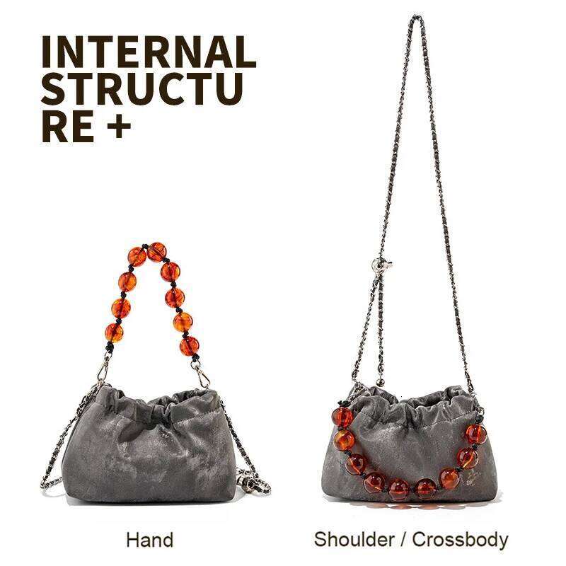 2025 New Women Chain Messenger Female Soft Split Leather Fashion Bucket Shoulder Bag Lady Casual Crossbody Pearl Dumpling Bags