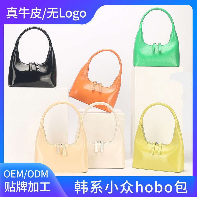2023 New Genuine Hobo Women's Bag French Patent Leather Underarm Handbag for Women