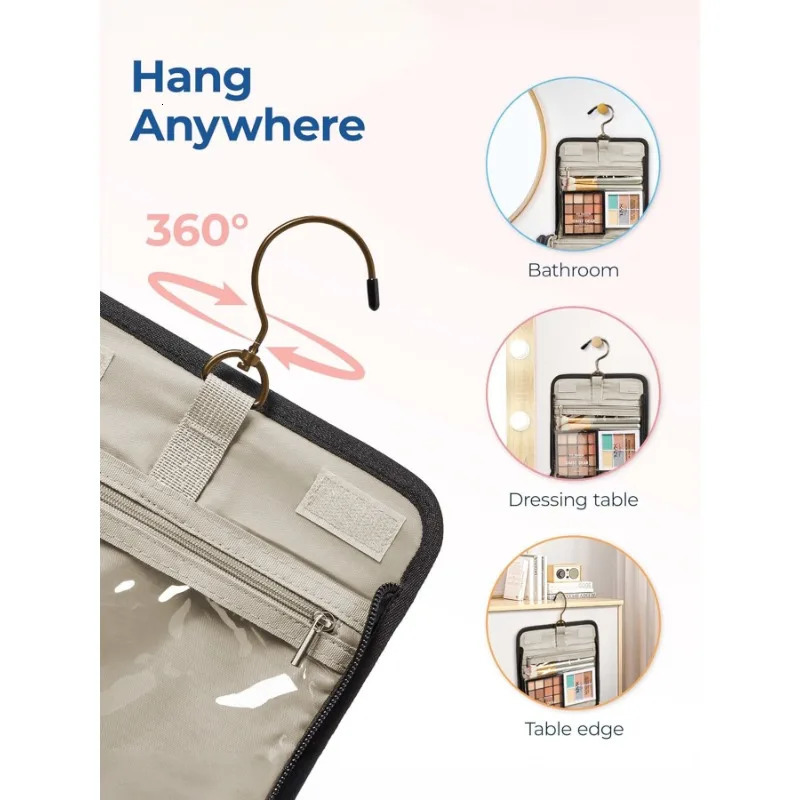 Makeup Bag for Women with Hanging Hook Large Portable Capacity Organizer Travel Case for Toiletries and Cosmetics 250527
