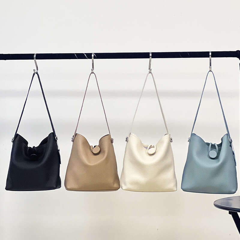 2023 Spring New Top Layer Cowhide Tote Simple Large Capacity Mother-Daughter Fashion Underarm Crossbody Bucket Bag