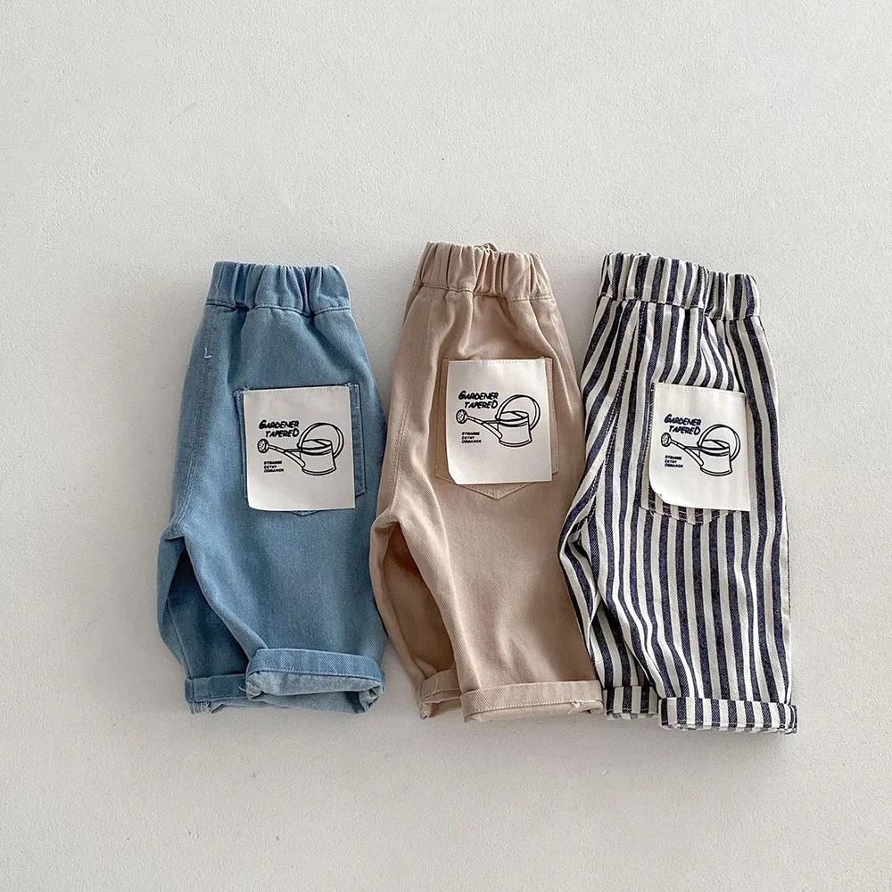 Autumn Kids Tapped Casual Striped Pants 05T Girls Boys Fashion Stripe Trousers Children Solid Denim Jeans Britches 250528