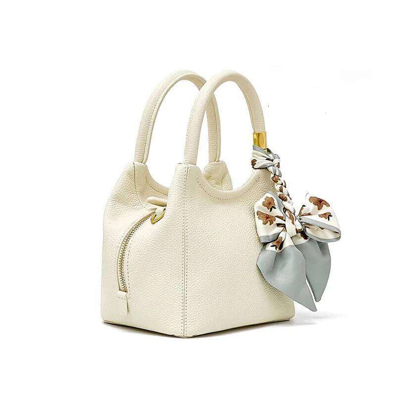 2023 Summer Women's Real Genuine Leather Bag Cowhide Handbag Bucket Tote For Lady Female High Quality Elegant Shoulder Messenger