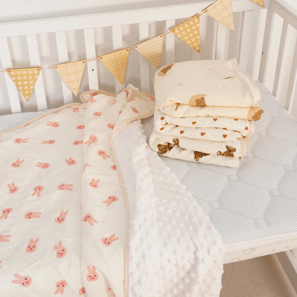 100% Cotton Crepe Cloth Gauze Baby Bean Blanket born Cover blanket Infant Swaddle Wrap 110X110CM 250527
