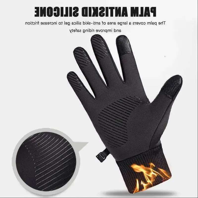 Black Winter Warm Full Fingers Waterproof Cycg Outdoor Sports Running Motorcycle Ski Touch Screen Fleece Gloves