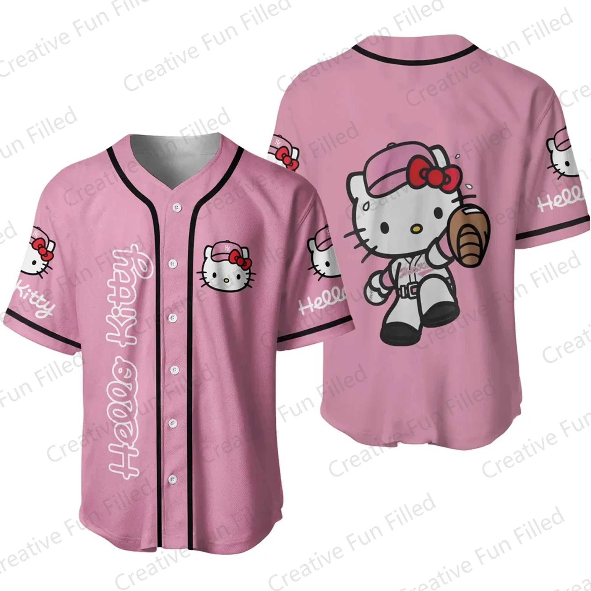Sanrio 2024 New Arriavl Cartoon Kawaii Hello Kitty Baseball Jersey Vacation Matching Jersey Fans Kit Special Baseball Edition Kitw250621