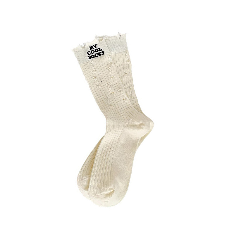 Ripped Women Mid-Calf Spring Summer Thin Pile New Trendy Letter Ins Style Long Men Socks