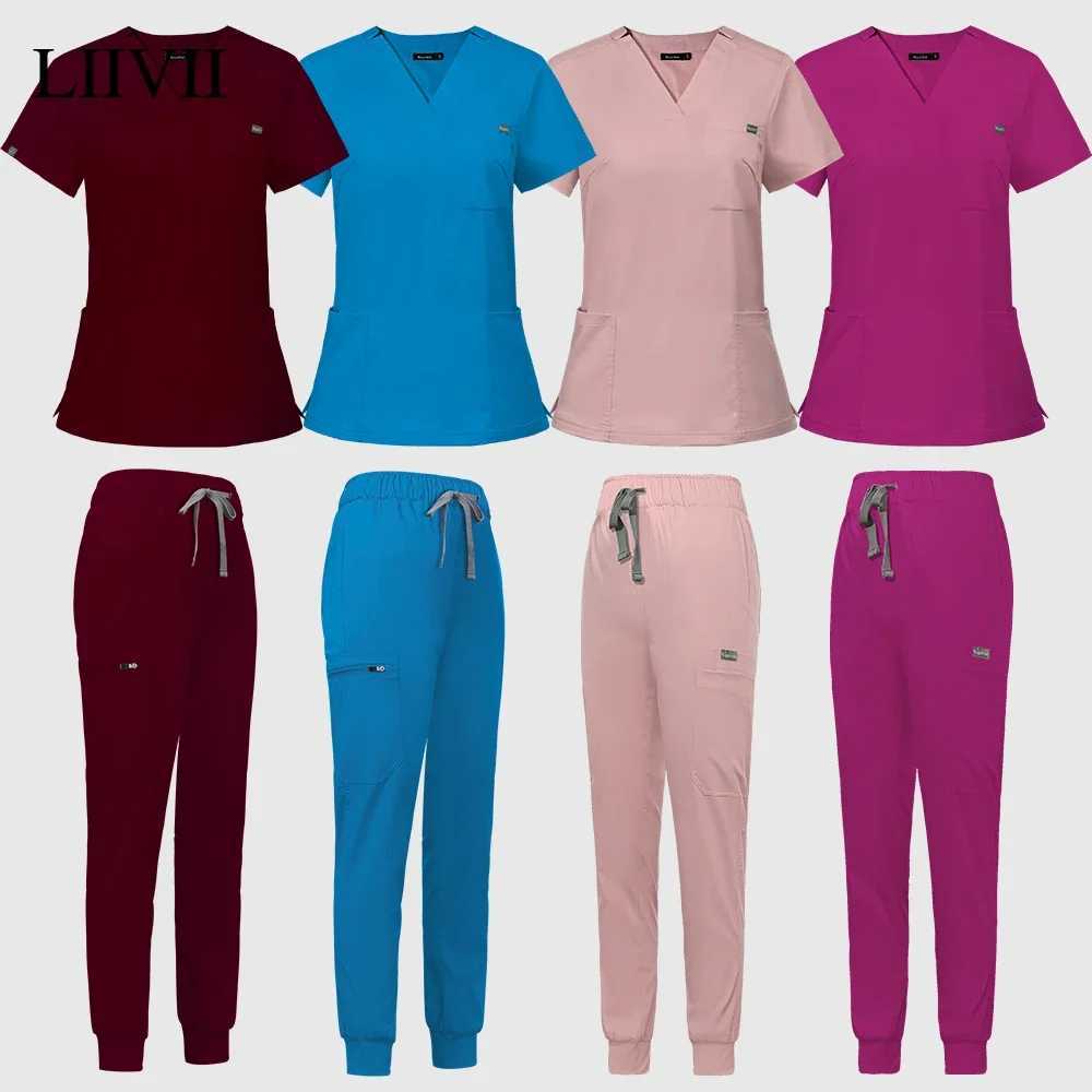 Multicolor Scrubs Uniform Clinic Scrubs Tops+Jogger Pants Women Doctor Scrubs Set Medical Nurse Nursing Clothes Surgery Workwear X250528