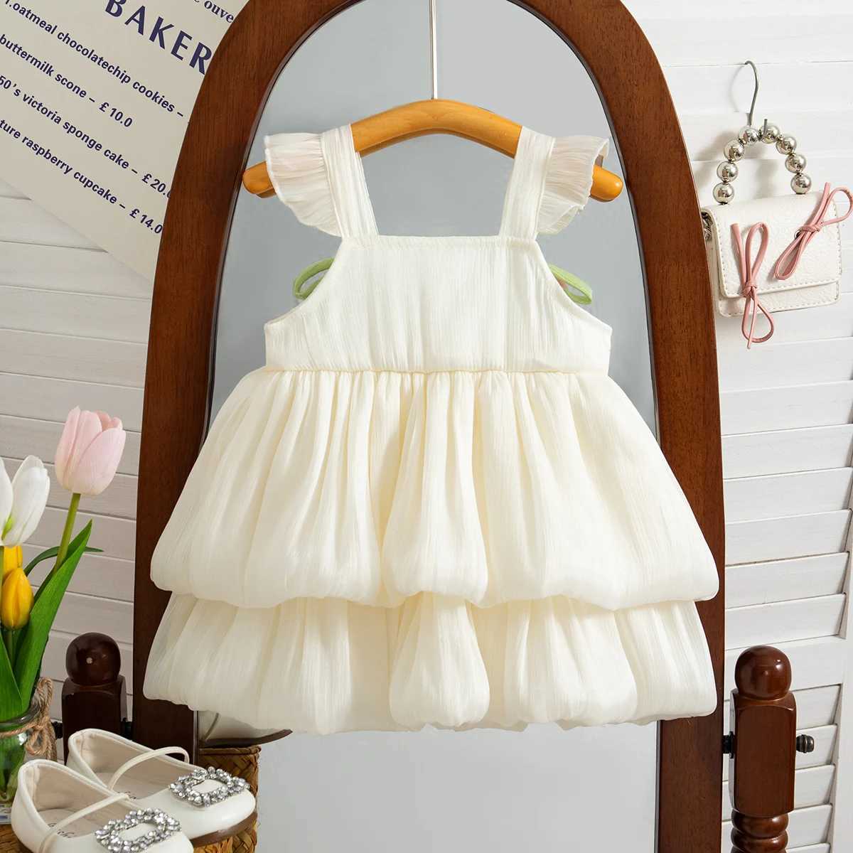 Baby Girls Summer New Four Little Flower Bud Suspender Dress With Flying Sleeves Fashionable And Cute Birthday Party Cake Skirt X250528