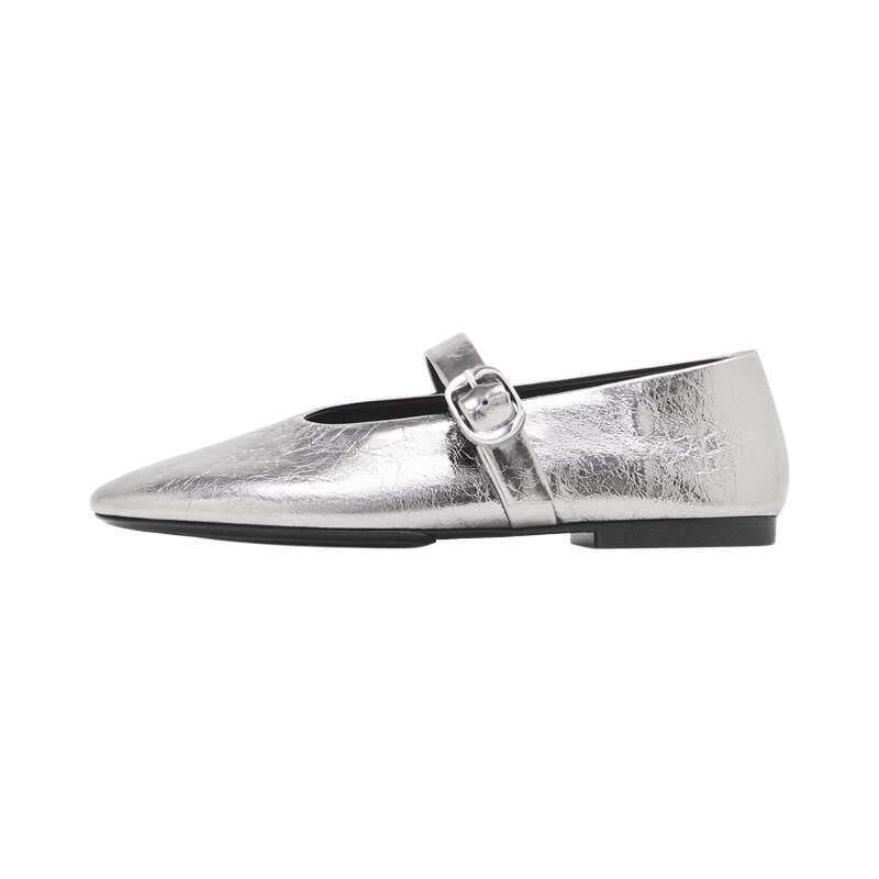 French Style 2025 Spring New Silver Buckle Decorated One-Strap Simple Flat Ballet Shoes115035508