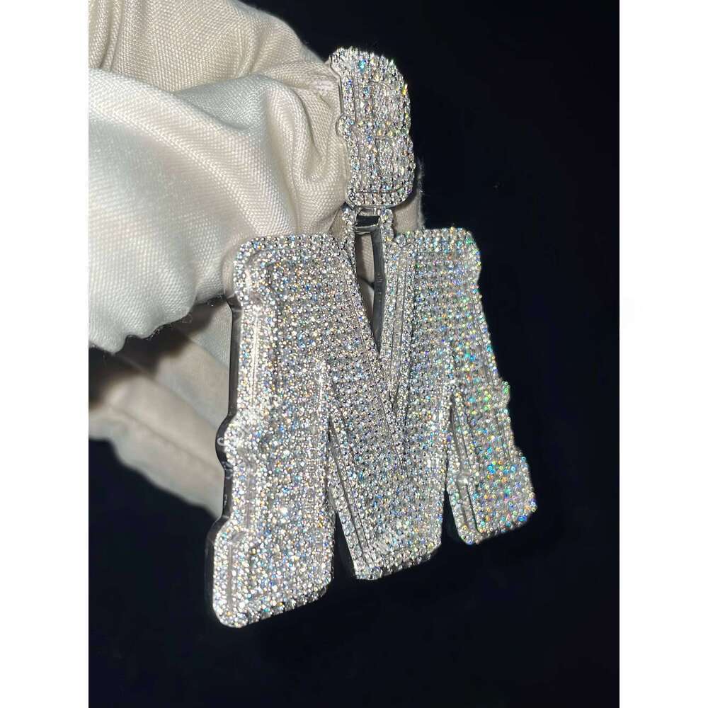 Custom Sterling Sier Mens Initial Pendant Necklace Full Iced VVS Moissanite Initials Hip Hop Style Letter Charm