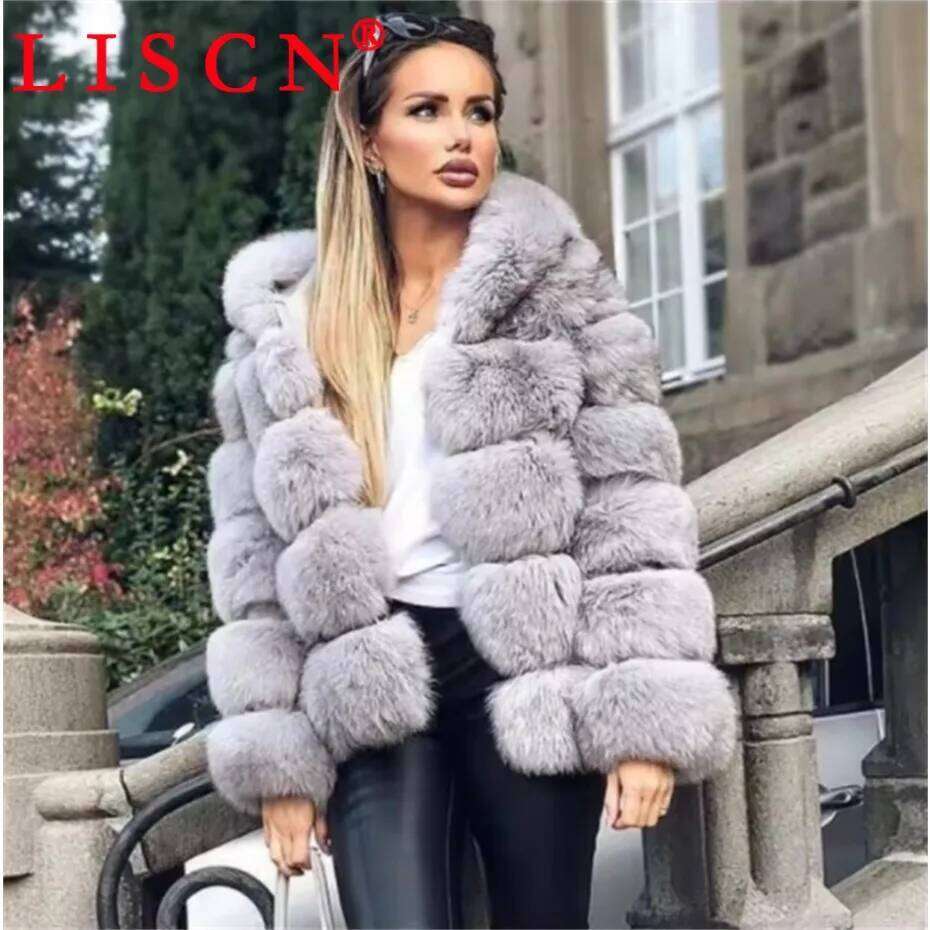 2 Bulk Wholesale Items Lots Faux Fur Jacket Zipper Warm Coat Winter 2024 Long Sleeve Hooded Causal Fashion Women Clothes K5317_4