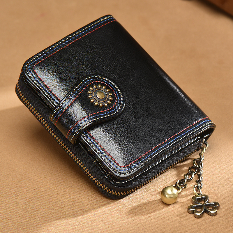 Free Shipping Designer Wallet Trendy Brand Leather Short Card Bag Folding Mini Coin Bag Lightweight Luxury ID Bag