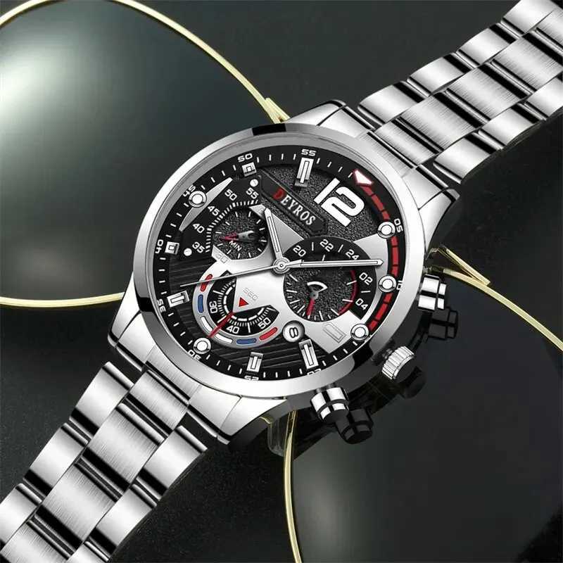 2pcs Luxury Mens Silver Quartz Watch With Stainless Steel Bracelet Men Fashion Business Casual Watch Luminous Clock XJ250527