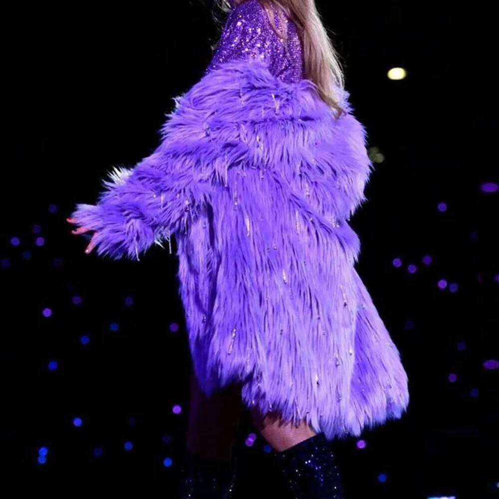 2025 Winter Plus Size Faux Fur Coat Women Purple Long Sleeve Fluffy Cardigan Jacket Ladies Large Thick Warm Furry Outwear