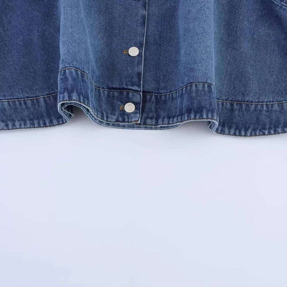 ZBZA Women's Classic Denim Lapel Long Sleeve Single Breasted Loose Hem Top Spring and Summer New Casual Fashion Jacket