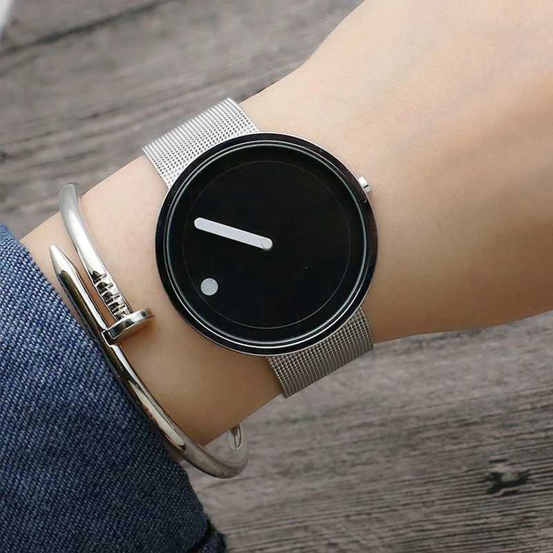 Men Watch Simple Creative Design Trendy Personality Steel Strip Leather Vertical Line Dots Women Fashion Quartz Clock WatchesXJ250527