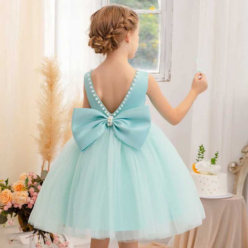 New Girls Princess Dress Summer Tulle Big Bow Girls Wedding Dress Piano Performance Costume Host Costume 2-10 Years Kids Clothes X250528