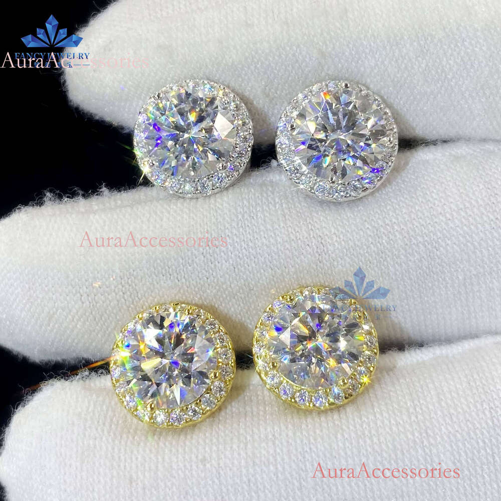 Classic Design 5mm 6.5mm 8mm Dia Def Vvs Round Moissanite Push Back Halo Stud Earrings for Women