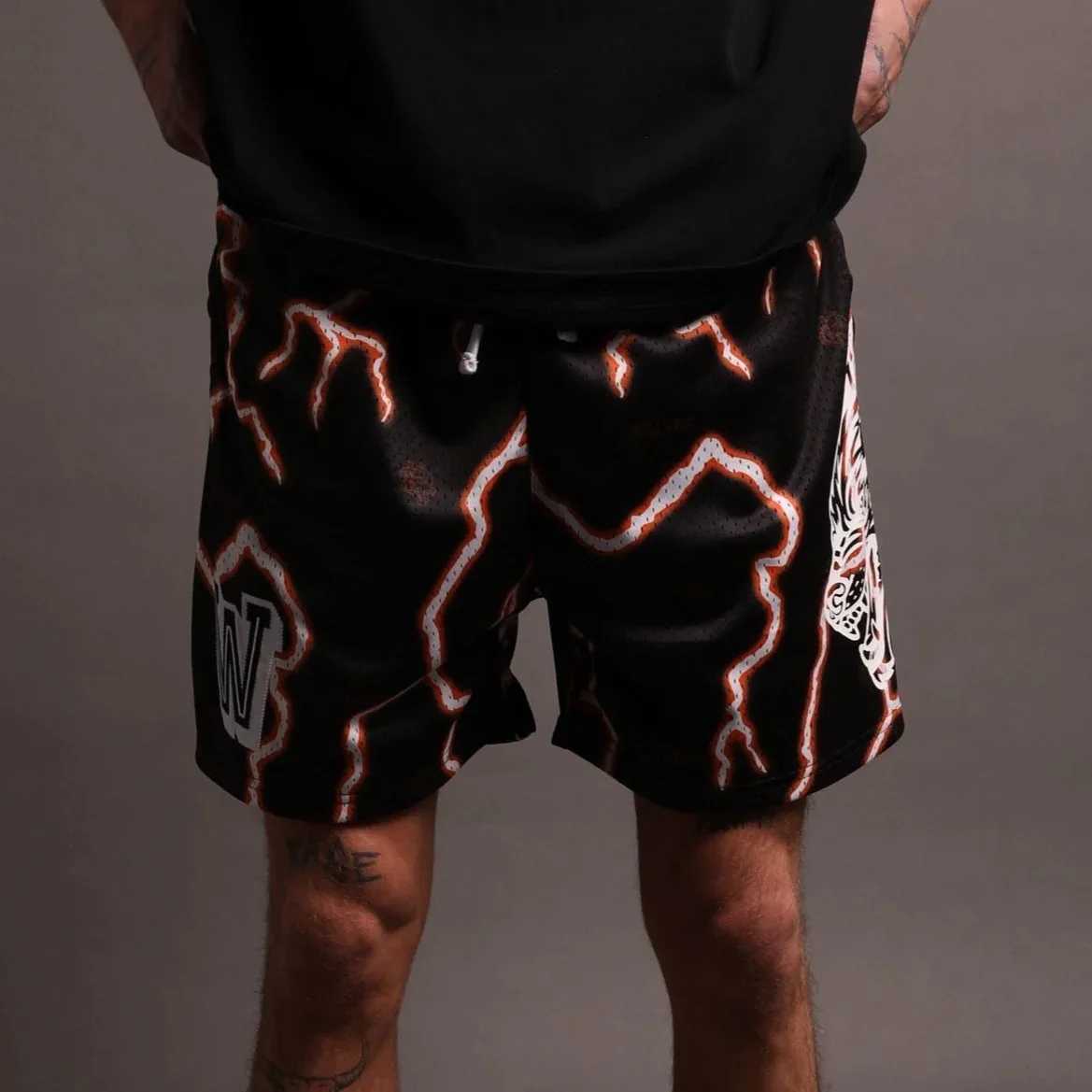 Men Mesh Sports Shorts Summer Basketball Fitness Running Short Pants 3D Printing Lightning Pattern Training Bermuda Man Shorts X250528