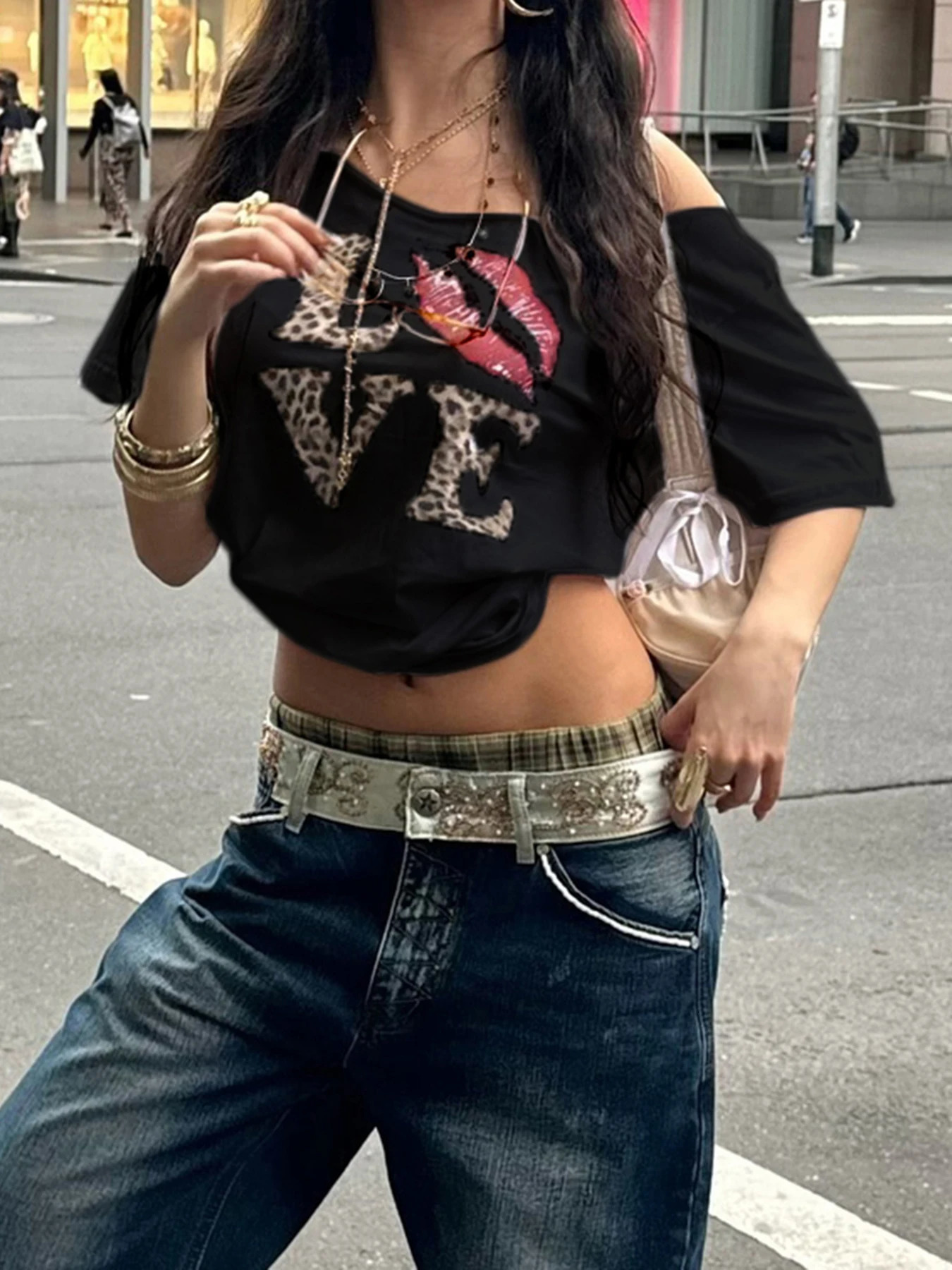 Cuteandpsycho Casual Sexy Crewneck Cropped Tops Slim Streetwear Summer Elastic Vintage Tees Short Sleeved Y2k Punk Clothings 250517