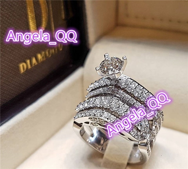Luxury Female White Round Ring Set Crystal Bridal Ring Wedding Jewelry Promise Engagement Rings for Women Geometric CNAS