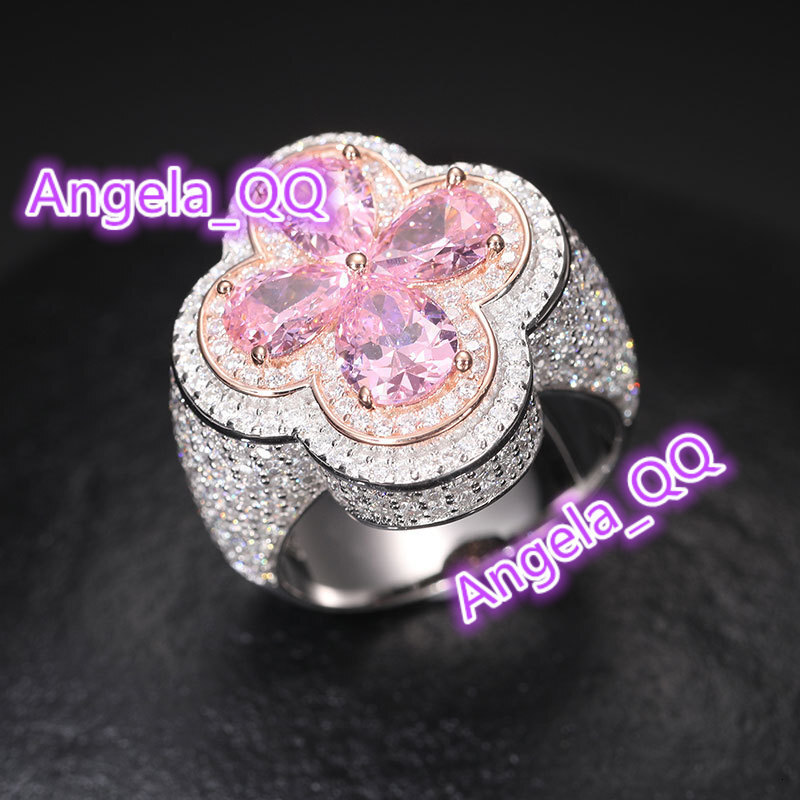 Factory Price Luxury 925 Sterling Silver Ring Iced Out Women Men 18k Gold Plated Ring VVS Moissanite Flower Shape Hip Hop Ring