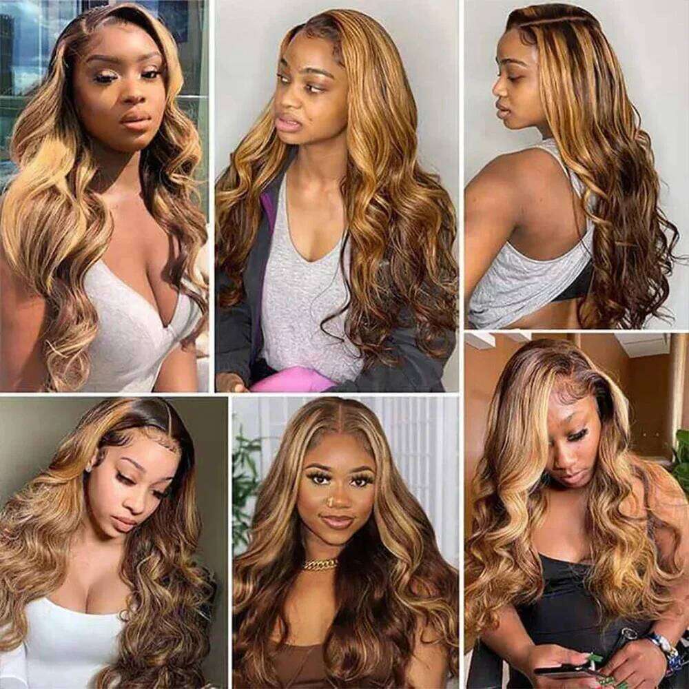 13x4 13x6 Full 200 Density P4/27 Prepluck Colored Body Wave Frontal Wig HD Transparent Lace Human Hair Wigs