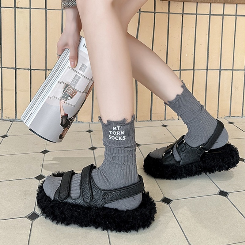 Ripped Women Mid-Calf Spring Summer Thin Pile New Trendy Letter Ins Style Long Men Socks