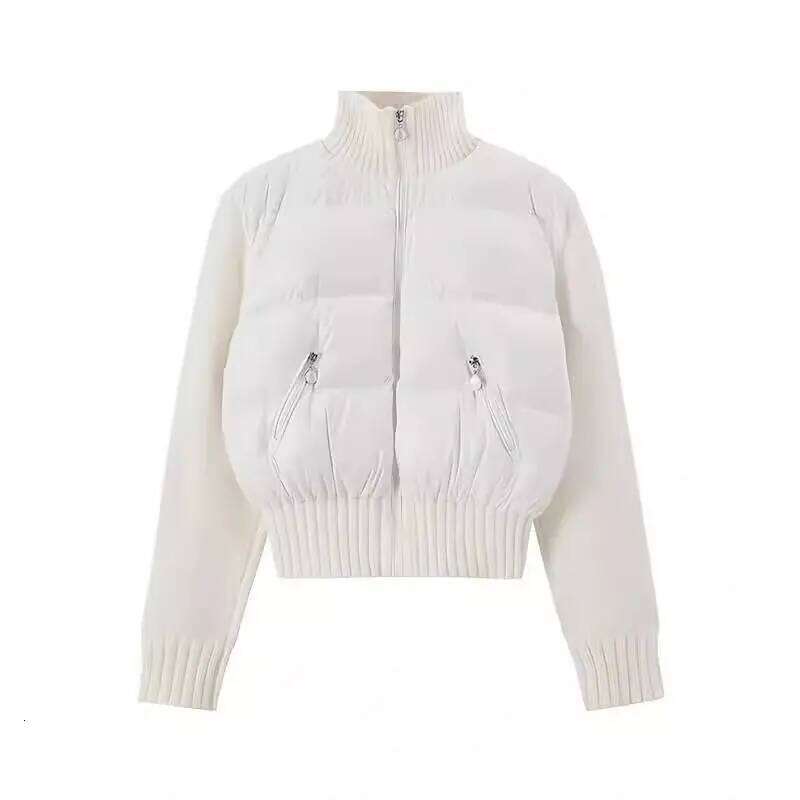 Padded Jacket Women Parkas Spliced Knitted Sleeves Outwear Stand-up Collar Slim Fit Outfits Thickened Coats Female Clothing