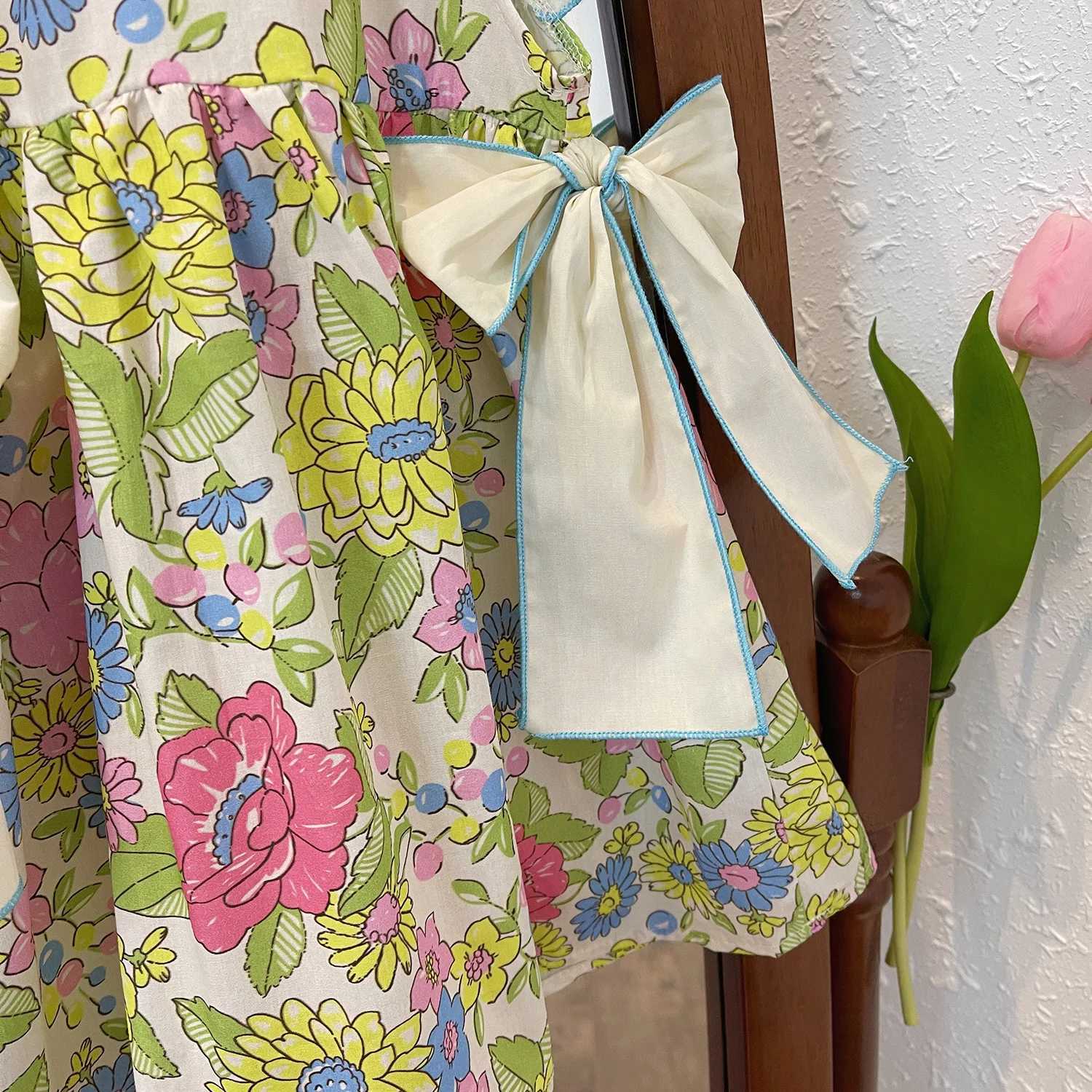 Humor Bear Girls New Little Fresh Retro Print Flying Sleeve Bowtie Beautiful Princess Dress Children Vestidos Casual Outfit X250528