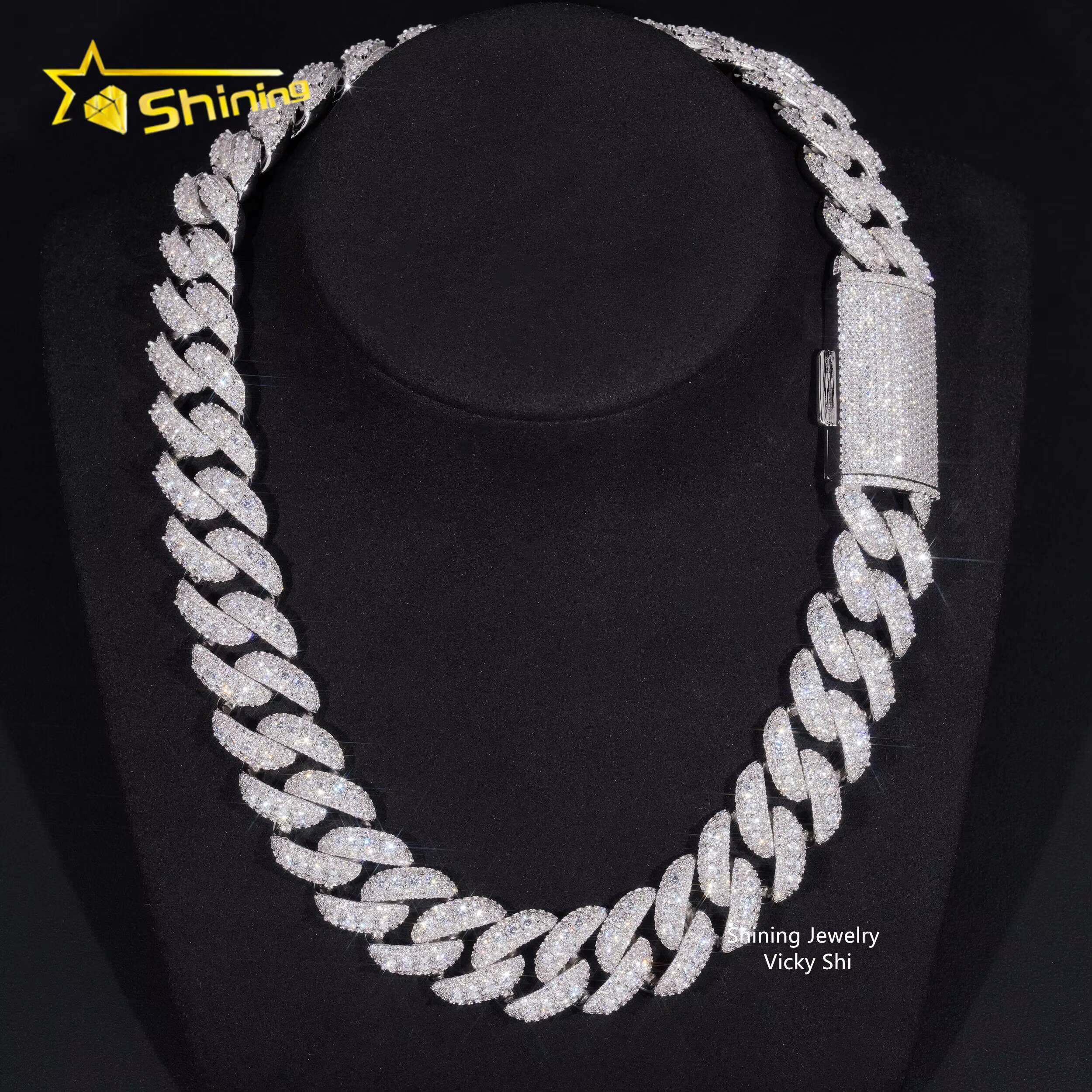 Trendy Big Size Heavy 925 Silver 20MM Width Miami Moissanite Cuban Link Chain Custom Iced Out Hip Hop Necklace for Men Women