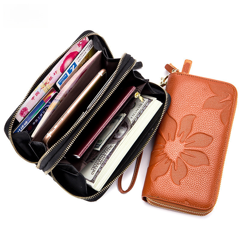 Free Shipping Designer Wallet Women's Double Zipper Genuine Leather Wallet RFID Large Capacity Long Style Top Layer Cowhide New Phone Bag Clutch