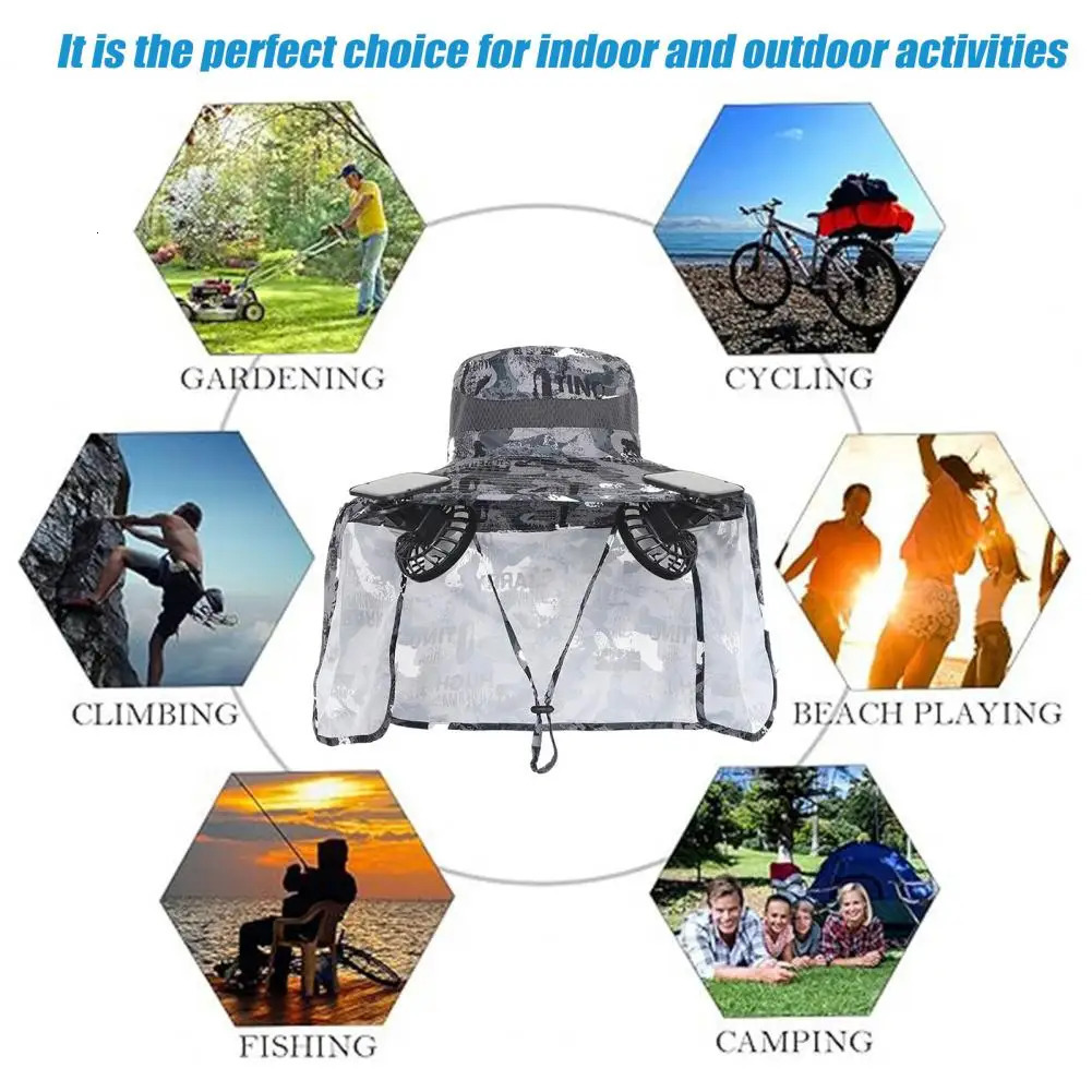 Sun Hat with 2 Fans Breathable Solar Fan Hat with Upf 50 Uv Protection 2 Solar Fans for Men Wide Brim Bucket Cap for Outdoor 250526