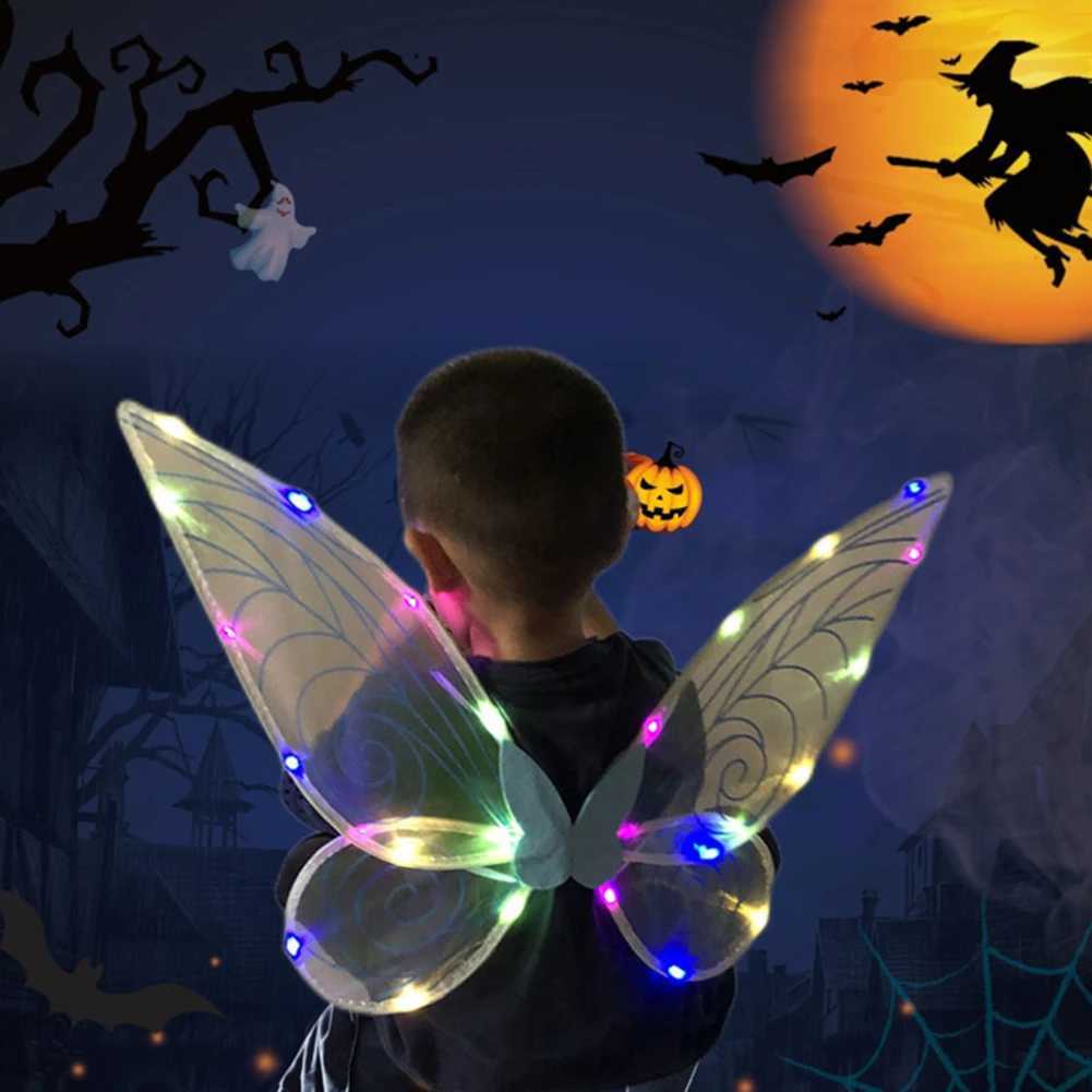 Dress Up Angel Wings LED Fairy Wings Butterfly Sequin Wings Glowing Elf Princess Costume for Kids Girls Christmas Birthday Party W250528